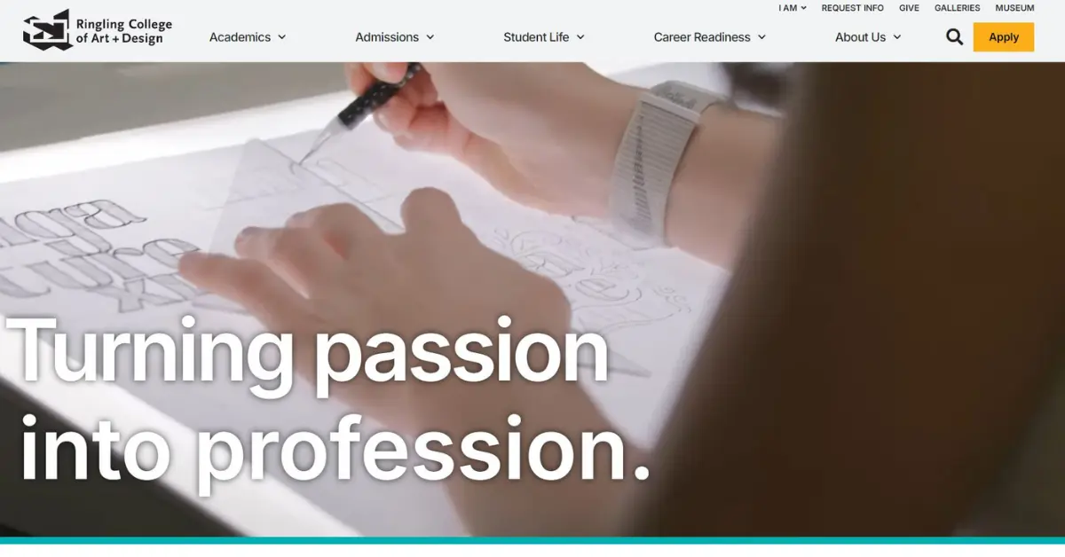 screenshot Ringling College of Art and Design website